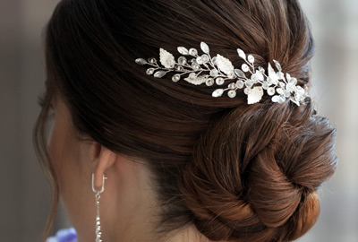 Bridal hair with jewelled hair clip