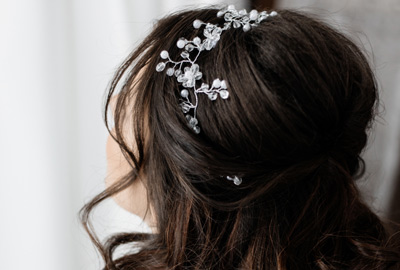 Bridal hair with jewelled hairband