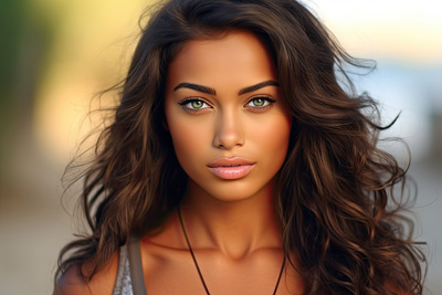Model with natural bronzed makeup