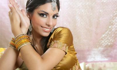 Woman with bronze accessories