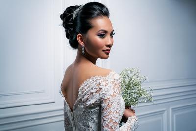 Bride with up do and smokey eye